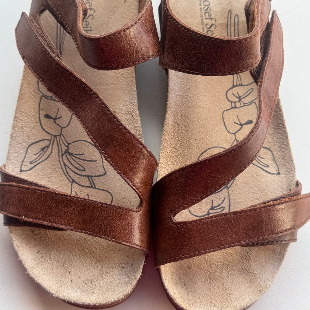 Josef Seibel Brown Leather Comfort Sandals EU 40 Adjustable Strappy Footbed - Picture 3 of 8